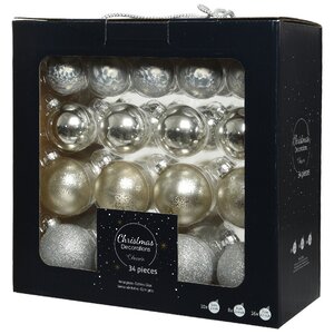 Набор стеклянных шаров Серебряный Ансамбль, 34 шт, 5-7 см Kaemingk фото 1