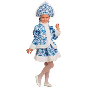 Карнавальный костюм Снегурочка Гжель с кокошником