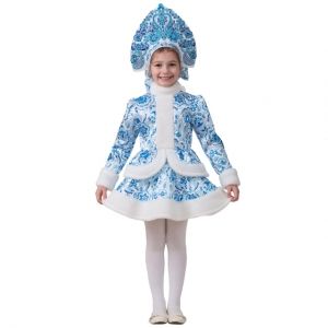 Новогодний костюм Снегурочка Гжель с кокошником
