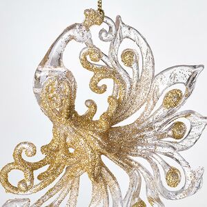 Елочная игрушка Павлин Роскошный 15 см прозрачный с золотым, подвеска Forest Market фото 4