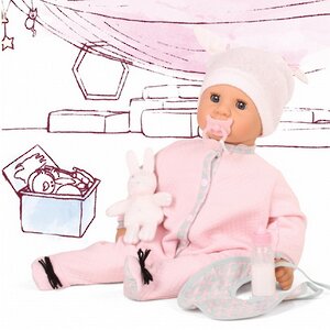 Кукла-младенец Куки с зайчиком 48 см с аксессуарами, закрывает глаза