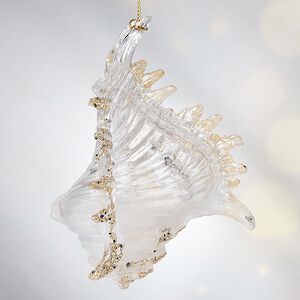Елочная игрушка Ракушка Морское сокровище 10 см прозрачная с золотым, подвеска Forest Market фото 3