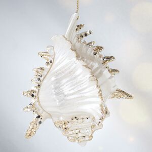 Елочная игрушка Ракушка Морское сокровище 10 см белая с золотым, подвеска Forest Market фото 2