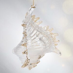 Елочная игрушка Ракушка Морское сокровище 10 см белая с золотым, подвеска Forest Market фото 3