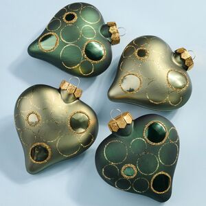 Набор стеклянных елочных игрушек Сердечки - Olive Wreath 9 см, 4 шт