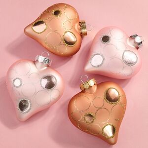 Набор стеклянных елочных игрушек Сердечки - Pink Dreams 9 см, 4 шт