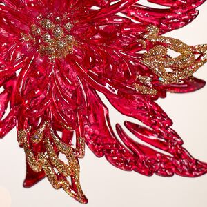 Елочная игрушка Ажурная Пуансеттия 12 см красная с золотым, подвеска Forest Market фото 3