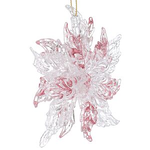 Елочная игрушка Ажурная Пуансеттия 12 см прозрачная с коралловым, подвеска Forest Market фото 2