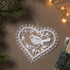 Кружевная елочная игрушка Птичка в сердце - White Lace 8 см Vogel фото 3