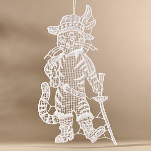 Кружевная елочная игрушка Кот в сапогах 11 см