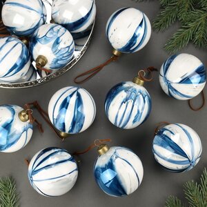 Набор стеклянных шаров Marble Indigo 8 см, 12 шт Winter Deco фото 1