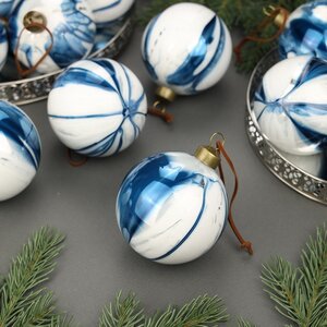 Набор стеклянных шаров Marble Indigo 8 см, 12 шт Winter Deco фото 2