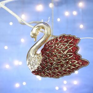 Елочная игрушка Лебединая Песня 12 см золотая с красным, подвеска Forest Market фото 4