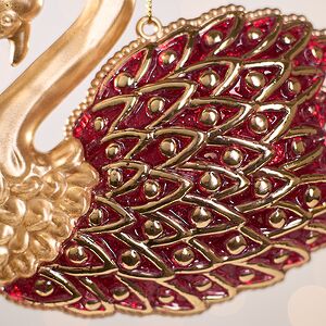 Елочная игрушка Лебединая Песня 12 см золотая с красным, подвеска Forest Market фото 3