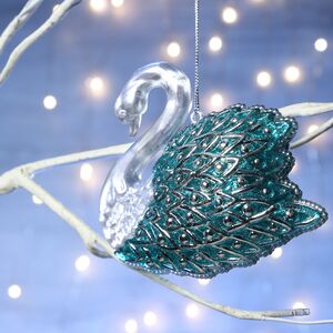 Елочная игрушка Лебединая Песня 12 см серебристая с бирюзовым, подвеска Forest Market фото 4