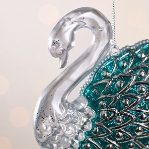 Елочная игрушка Лебединая Песня 12 см серебристая с бирюзовым, подвеска Forest Market фото 2