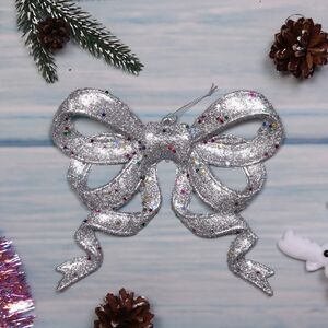 Елочная игрушка Бант Сияющий серебряный 18*17 см, подвеска Serpantin фото 2