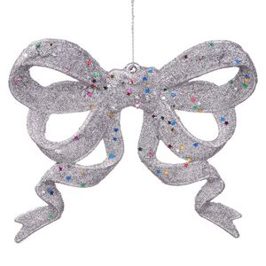 Елочная игрушка Бант Сияющий серебряный 18*17 см, подвеска