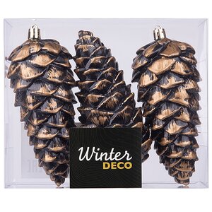 Елочная игрушка Шишка Fattura - Antique Brown 14 см, 3 шт, пластик, подвеска Winter Deco фото 5