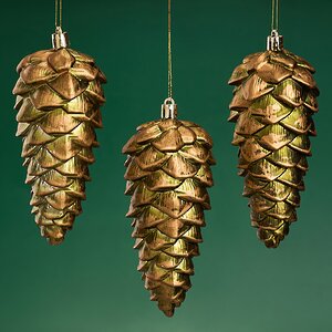 Елочная игрушка Шишка Fattura - Antique Olive 14 см, 3 шт, пластик, подвеска Winter Deco фото 1