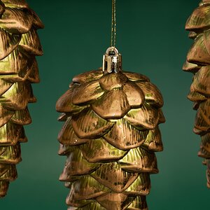 Елочная игрушка Шишка Fattura - Antique Olive 14 см, 3 шт, пластик, подвеска Winter Deco фото 2