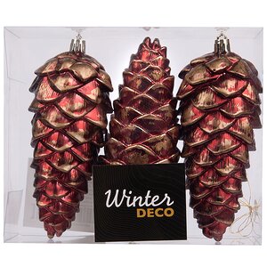 Елочная игрушка Шишка Fattura - Antique Bordo 14 см, 3 шт, пластик, подвеска Winter Deco фото 5
