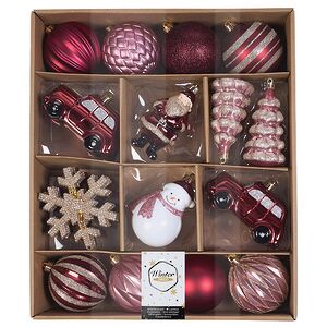 Набор елочных игрушек Новогодняя Сказка 8-12 см, 25 шт, бордовый с золотым, пластик