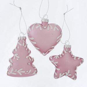 Набор стеклянных елочных игрушек Frosting Pink: Luvira 8 см, 3 шт, подвеска