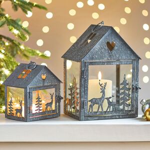 Набор подсвечников-домиков Олени в Лесу 16-27 см серый, 2 шт