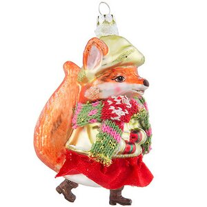 Стеклянная елочная игрушка Лиса Алиса в тёплом шарфике 12 см, подвеска Holiday Classics фото 1