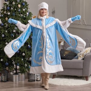 Взрослый новогодний костюм Снегурочка Боярская, 44-48 размер, голубой