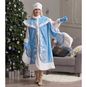 Взрослый новогодний костюм Снегурочка Боярская, 44-48 размер, голубой Бока С фото 5