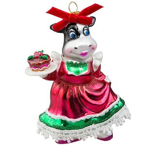 Стеклянная елочная игрушка Корова Паула - Хозяюшка уютной таверны 12 см, подвеска Holiday Classics фото 1