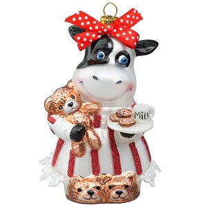 Елочная игрушка Корова Селеста - Королева пижамной вечеринки 12 см, стекло, подвеска