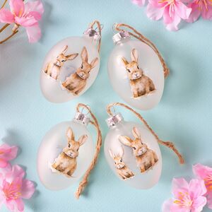 Пасхальные украшения Яйца Пушистые Кролики 7 см матовые, 4 шт