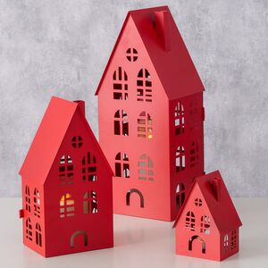 Набор подсвечников - домиков Belfast 13-38 см красный, 3 шт Boltze фото 1