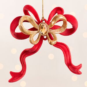 Елочная игрушка Бант Мириэль 13 см красный с золотым, подвеска