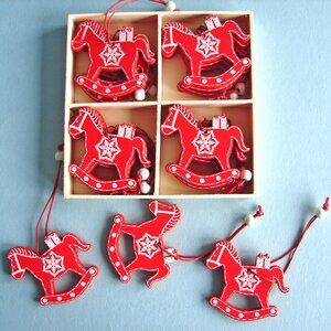 Набор деревянных елочных игрушек Рождественская Лошадка-Качалка 6 см, 12 шт Breitner фото 1