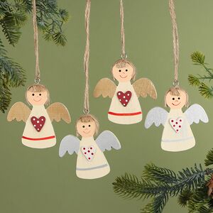 Деревянная елочная игрушка Ангелочек с сердцем 7 см, 4 шт, подвеска