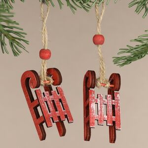 Деревянная елочная игрушка Красные Санки 6 см, 2 шт, подвеска