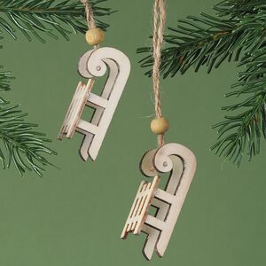 Деревянная елочная игрушка Санки Морозко 6 см, 2 шт, подвеска Breitner фото 2