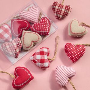 Набор елочных украшений из ткани Сердечки - Кантри Love 6 шт, подвеска