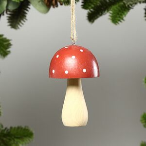 Деревянная елочная игрушка Мухоморчик 9 см, подвеска