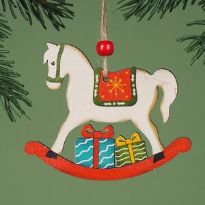 Елочная игрушка Деревянная Лошадка-Качалка с гостинцами 8 см, подвеска