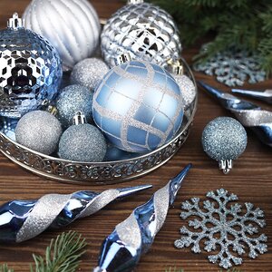 Набор пластиковых елочных игрушек Glory Brilliance 5-16 см голубой, 50 шт Winter Deco фото 2