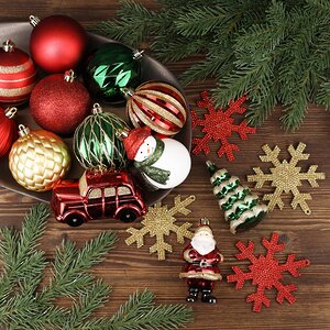 Набор елочных игрушек Новогодняя Сказка 8-12 см, 25 шт, золотой с красным, пластик Winter Deco фото 4