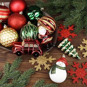 Набор елочных игрушек Новогодняя Сказка 8-12 см, 25 шт, золотой с красным, пластик Winter Deco фото 1