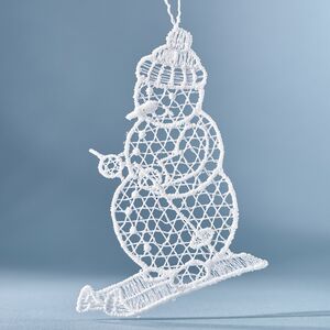Кружевная елочная игрушка Снеговик на лыжах 9 см Vogel (Вогель) фото 1