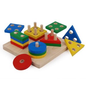 Развивающая игрушка Сортер Доска с геометрическими фигурами 18 см, дерево