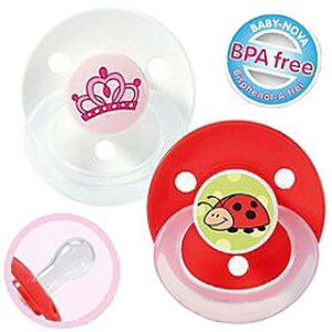 Пустышка силиконовая, круглая, красный рисунок (1шт) Baby Nova фото 1